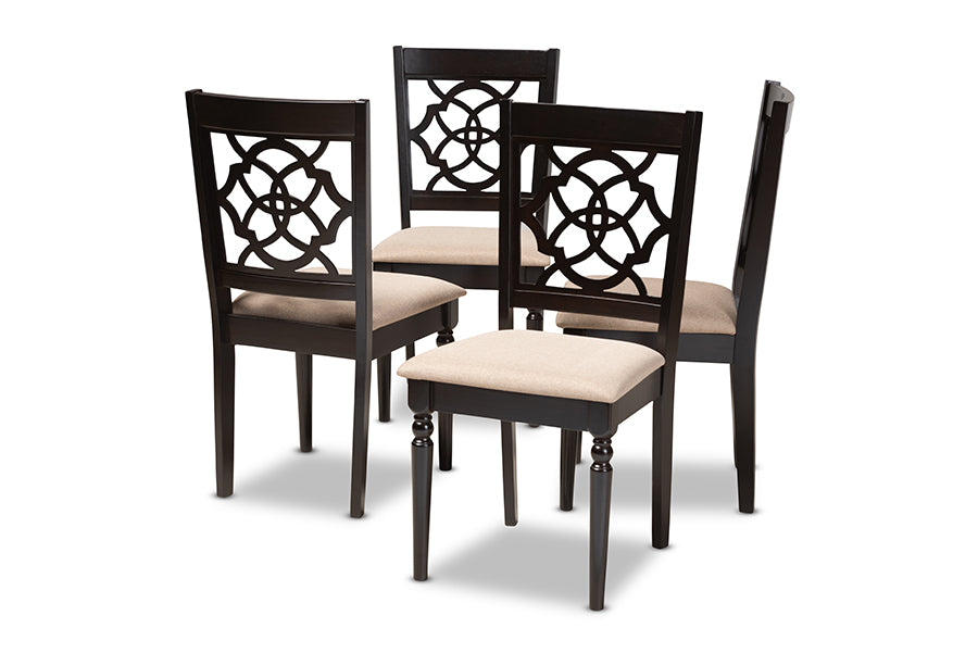 Baxton Studio Renaud Modern and Contemporary Sand Fabric Upholstered Espresso Brown Finished Wood Dining Chair Set of 4 | Modishstore | Dining Chairs - 2