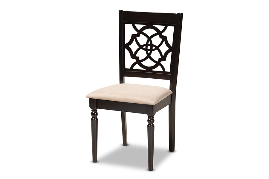 Baxton Studio Renaud Modern and Contemporary Sand Fabric Upholstered Espresso Brown Finished Wood Dining Chair Set of 4 | Modishstore | Dining Chairs - 3