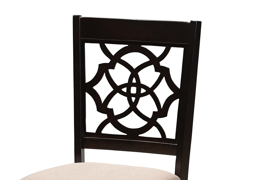 Baxton Studio Renaud Modern and Contemporary Sand Fabric Upholstered Espresso Brown Finished Wood Dining Chair Set of 4 | Modishstore | Dining Chairs - 4