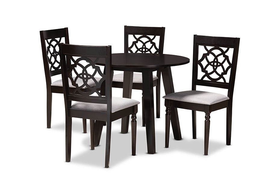 baxton studio eliza modern and contemporary grey fabric upholstered and walnut brown finished wood 5 piece dining set | Modish Furniture Store-2