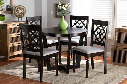 Baxton Studio Valerie Modern and Contemporary Grey Fabric Upholstered and Dark Brown Finished Wood 5-Piece Dining Set | Modishstore | Dining Sets