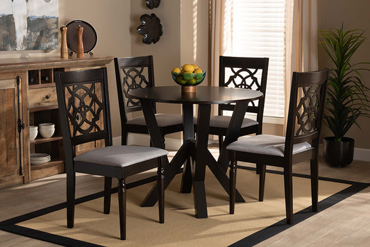 Baxton Studio Alma Modern and Contemporary Grey Fabric Upholstered and Dark Brown Finished Wood 5-Piece Dining Set | Modishstore | Dining Sets
