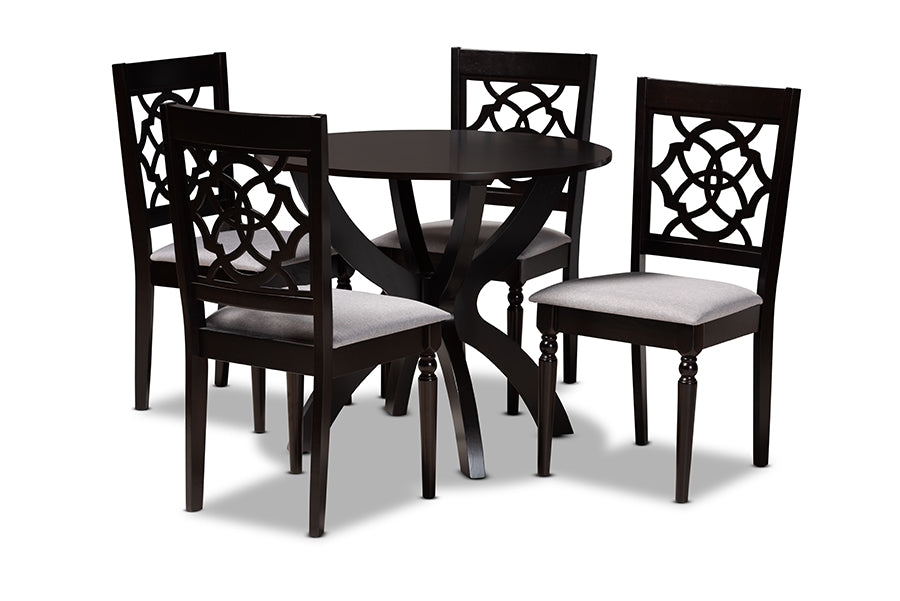 baxton studio tonia modern and contemporary grey fabric upholstered and dark brown finished wood 5 piece dining set | Modish Furniture Store-2