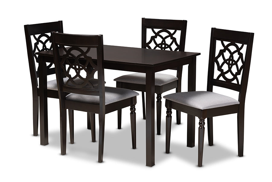 baxton studio renaud modern and contemporary grey fabric upholstered espresso brown finished 5 piece wood dining set | Modish Furniture Store-2