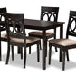 baxton studio lucie modern and contemporary sand fabric upholstered espresso brown finished 5 piece wood dining set | Modish Furniture Store-2