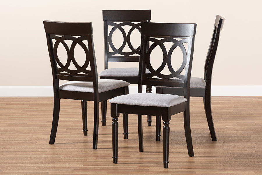 Baxton Studio Lucie Modern and Contemporary Grey Fabric Upholstered Espresso Brown Finished Wood Dining Chair Set of 4 | Modishstore | Dining Chairs