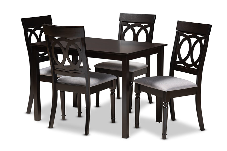 baxton studio lucie modern and contemporary grey fabric upholstered espresso brown finished 5 piece wood dining set | Modish Furniture Store-2