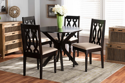 Baxton Studio Callie Modern and Contemporary Sand Fabric Upholstered and Dark Brown Finished Wood 5-Piece Dining Set | Modishstore | Dining Sets