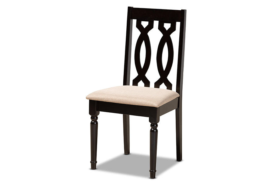 baxton studio heidi modern and contemporary sand fabric upholstered and dark brown finished wood 5 piece dining set | Modish Furniture Store-3