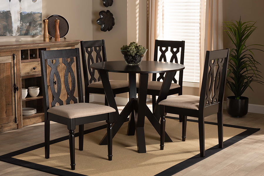 Baxton Studio Anise Modern and Contemporary Sand Fabric Upholstered and Dark Brown Finished Wood 5-Piece Dining Set | Modishstore | Dining Sets