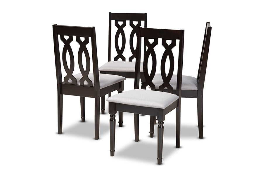 Baxton Studio Cherese Modern and Contemporary Grey Fabric Upholstered Espresso Brown Finished Wood Dining Chair Set of 4 | Modishstore | Dining Chairs - 2