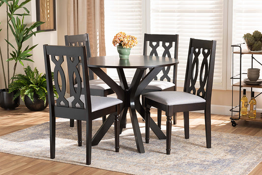 Baxton Studio Callie Modern and Contemporary Grey Fabric Upholstered and Dark Brown Finished Wood 5-Piece Dining Set | Modishstore | Dining Sets