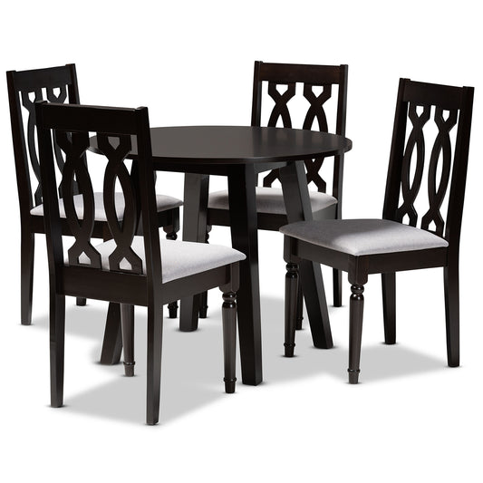 Baxton Studio Imogen Modern and Contemporary Grey Fabric Upholstered and Dark Brown Finished Wood 5-Piece Dining Set | Dining Sets | Modishstore