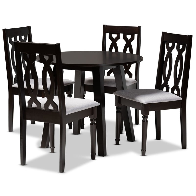 Baxton Studio Imogen Modern and Contemporary Grey Fabric Upholstered and Dark Brown Finished Wood 5-Piece Dining Set | Dining Sets | Modishstore