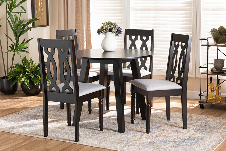 Baxton Studio Imogen Modern and Contemporary Grey Fabric Upholstered and Dark Brown Finished Wood 5-Piece Dining Set | Dining Sets | Modishstore - 2