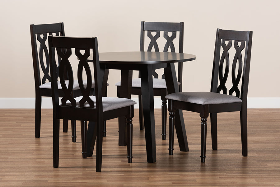 Baxton Studio Imogen Modern and Contemporary Grey Fabric Upholstered and Dark Brown Finished Wood 5-Piece Dining Set | Dining Sets | Modishstore - 3