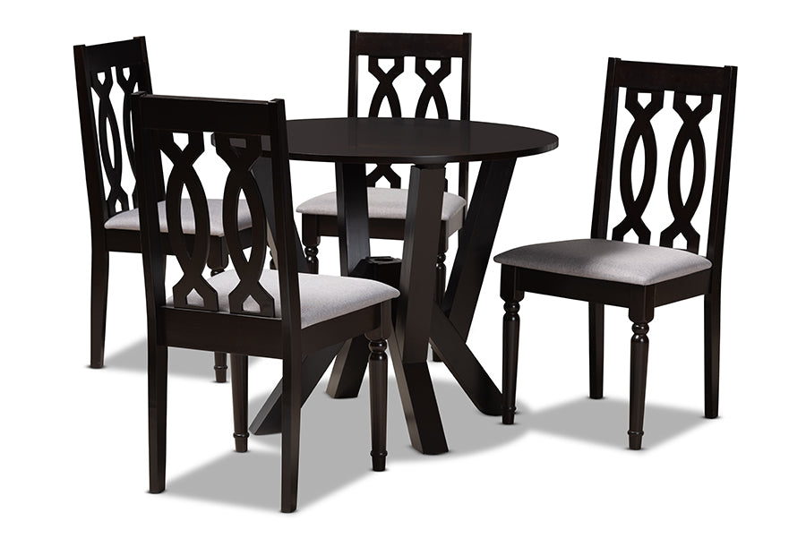 baxton studio anise modern and contemporary grey fabric upholstered and dark brown finished wood 5 piece dining set | Modish Furniture Store-2
