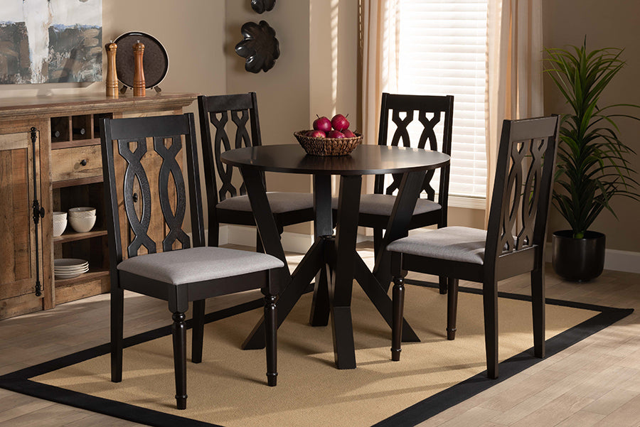Baxton Studio Anise Modern and Contemporary Grey Fabric Upholstered and Dark Brown Finished Wood 5-Piece Dining Set | Modishstore | Dining Sets