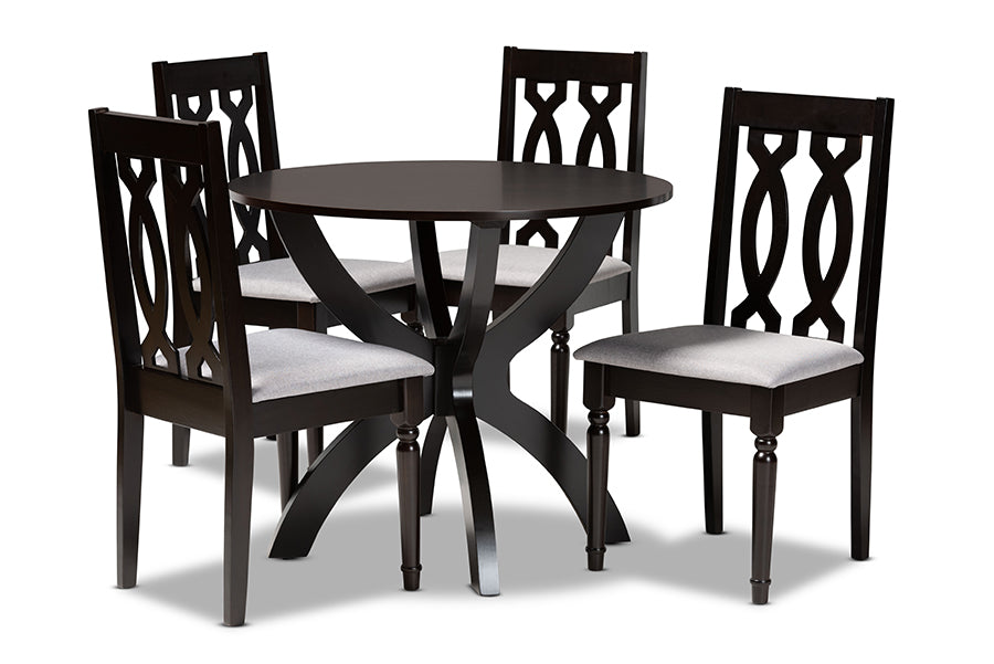 baxton studio mona modern and contemporary grey fabric upholstered and dark brown finished wood 5 piece dining set | Modish Furniture Store-2