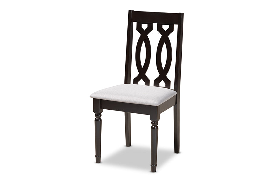 Baxton Studio Cherese Modern and Contemporary Grey Fabric Upholstered Espresso Brown Finished Wood Dining Chair Set of 4 | Modishstore | Dining Chairs - 4