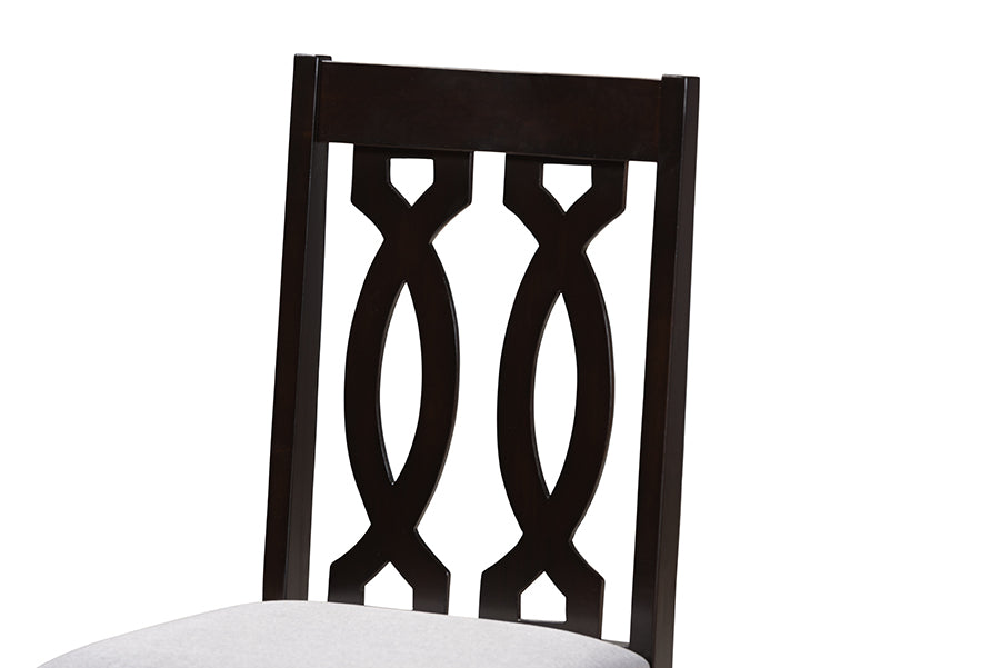 Baxton Studio Cherese Modern and Contemporary Grey Fabric Upholstered Espresso Brown Finished Wood Dining Chair Set of 4 | Modishstore | Dining Chairs - 3