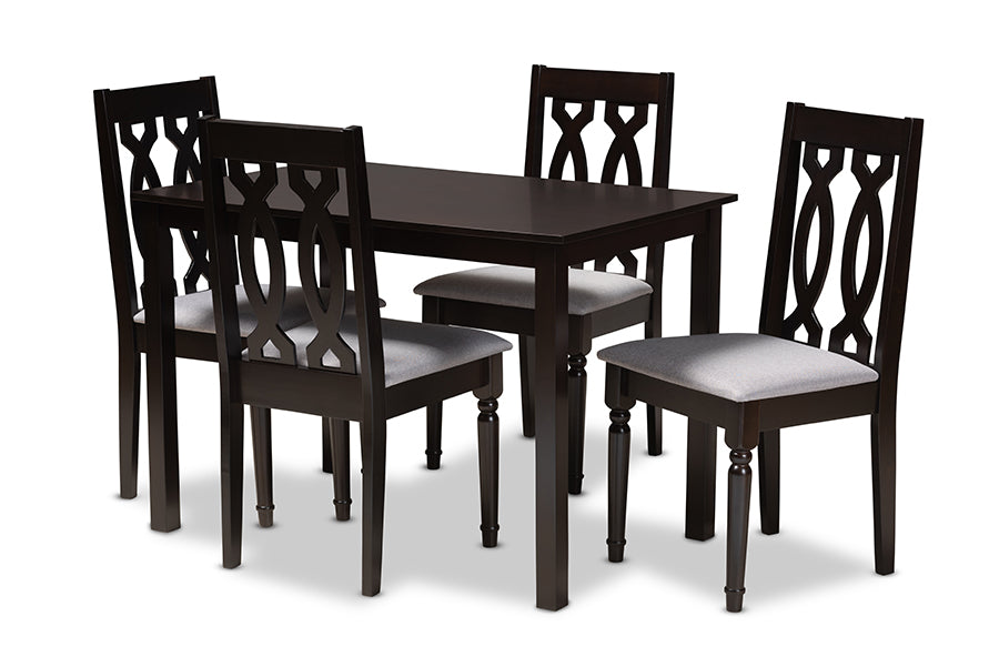 baxton studio cherese modern and contemporary grey fabric upholstered espresso brown finished 5 piece wood dining set | Modish Furniture Store-2