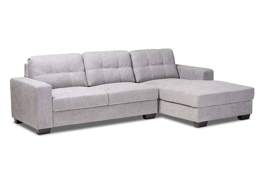 baxton studio langley modern and contemporary light grey fabric upholstered sectional sofa with right facing chaise | Modish Furniture Store-2