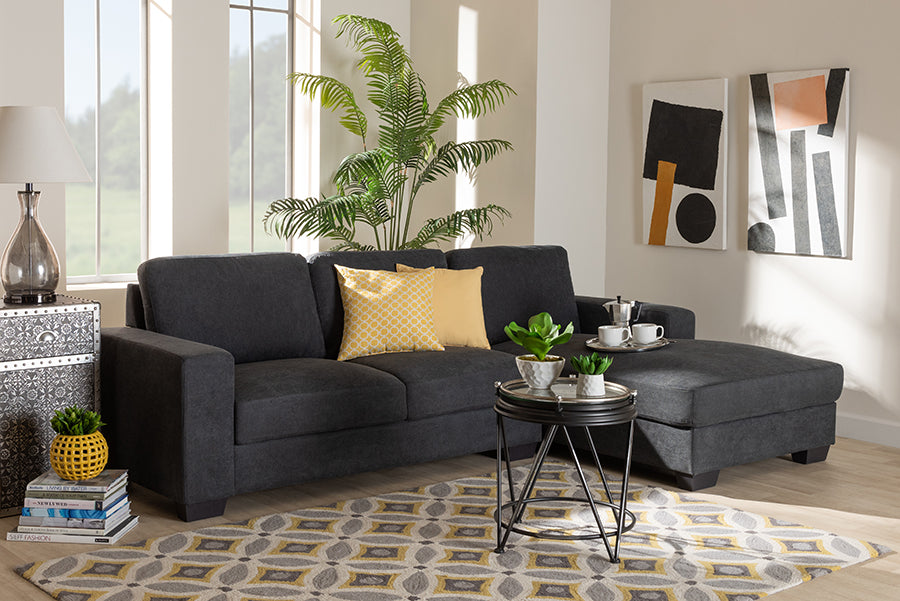 Baxton Studio Nevin Modern and Contemporary Dark Grey Fabric Upholstered Sectional Sofa with Right Facing Chaise | Modishstore | Sofas
