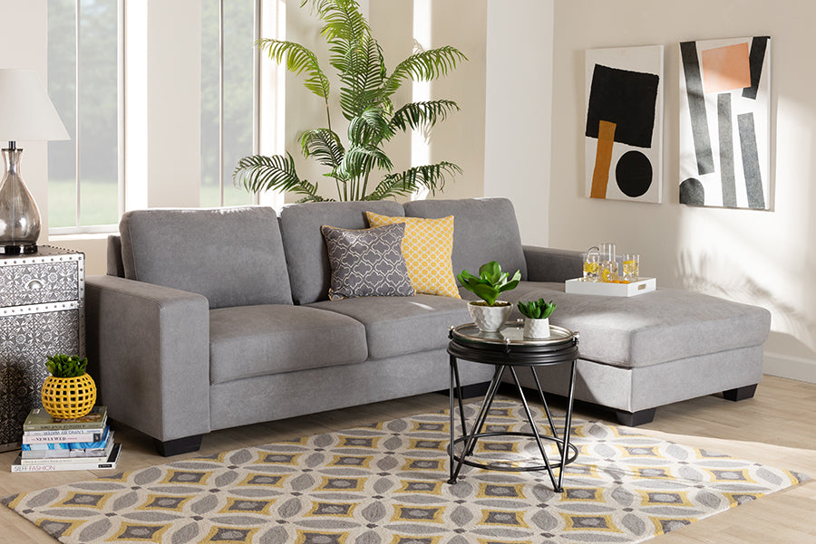 Baxton Studio Nevin Modern and Contemporary Light Grey Fabric Upholstered Sectional Sofa with Right Facing Chaise | Modishstore | Sofas