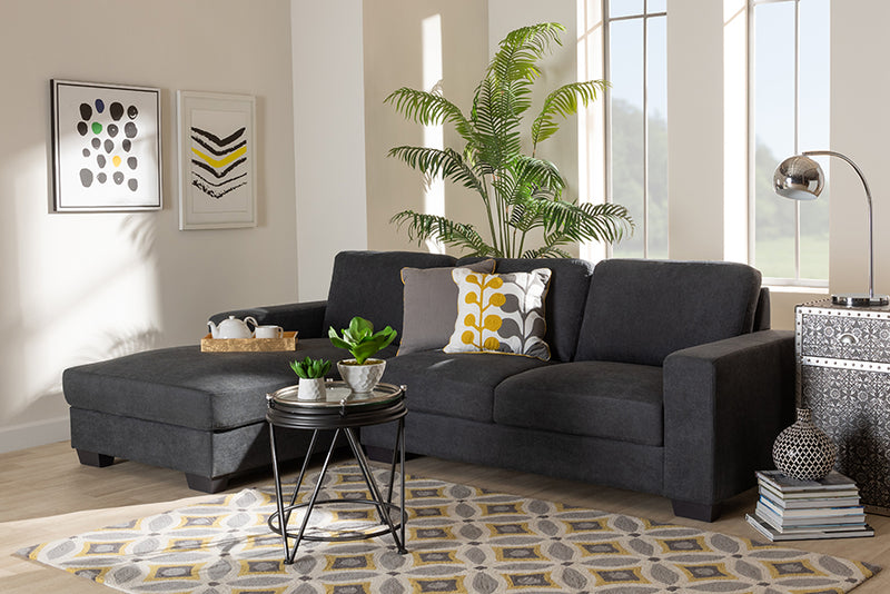 Baxton Studio Nevin Modern and Contemporary Dark Grey Fabric Upholstered Sectional Sofa with Left Facing Chaise | Modishstore | Sofas