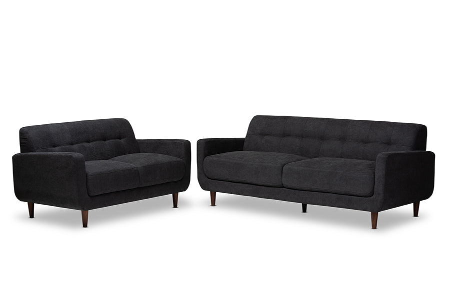 baxton studio allister mid century modern dark grey fabric upholstered 2 piece living room set | Modish Furniture Store-2