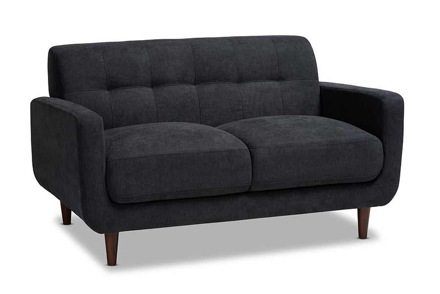 baxton studio allister mid century modern dark grey fabric upholstered 2 piece living room set | Modish Furniture Store-3