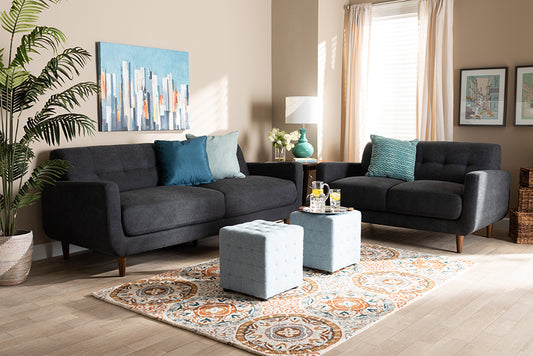 Baxton Studio Allister Mid-Century Modern Dark Grey Fabric Upholstered 2-Piece Living Room Set | Modishstore | Sofas