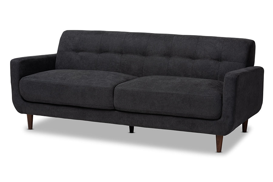 baxton studio allister mid century modern dark grey fabric upholstered sofa | Modish Furniture Store-2