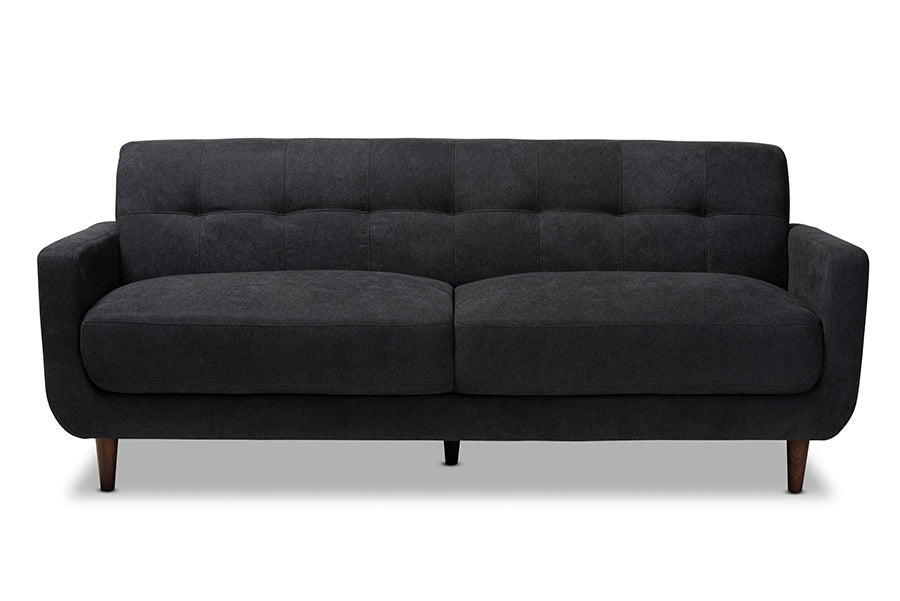 baxton studio allister mid century modern dark grey fabric upholstered sofa | Modish Furniture Store-3