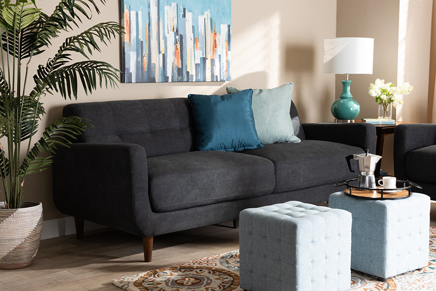 Baxton Studio Allister Mid-Century Modern Dark Grey Fabric Upholstered Sofa | Modishstore | Sofas