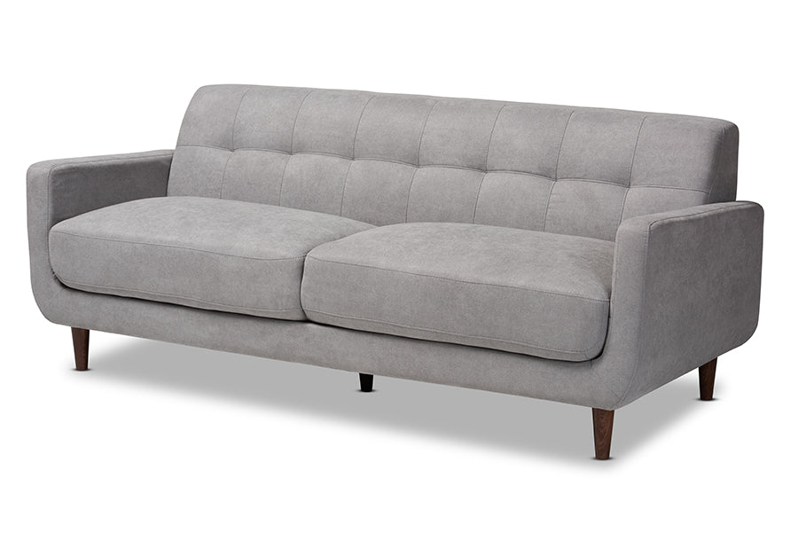 baxton studio allister mid century modern light grey fabric upholstered sofa | Modish Furniture Store-2