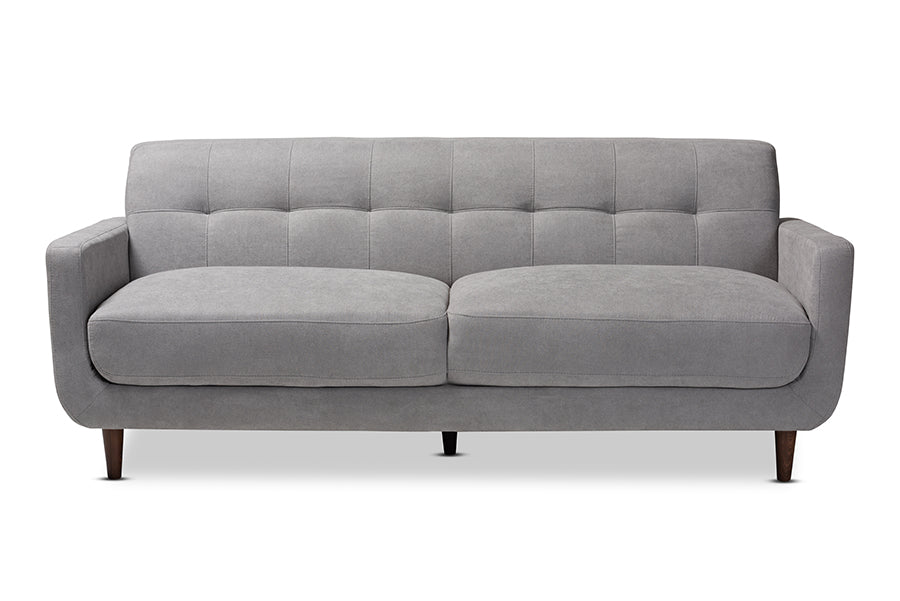 baxton studio allister mid century modern light grey fabric upholstered sofa | Modish Furniture Store-3