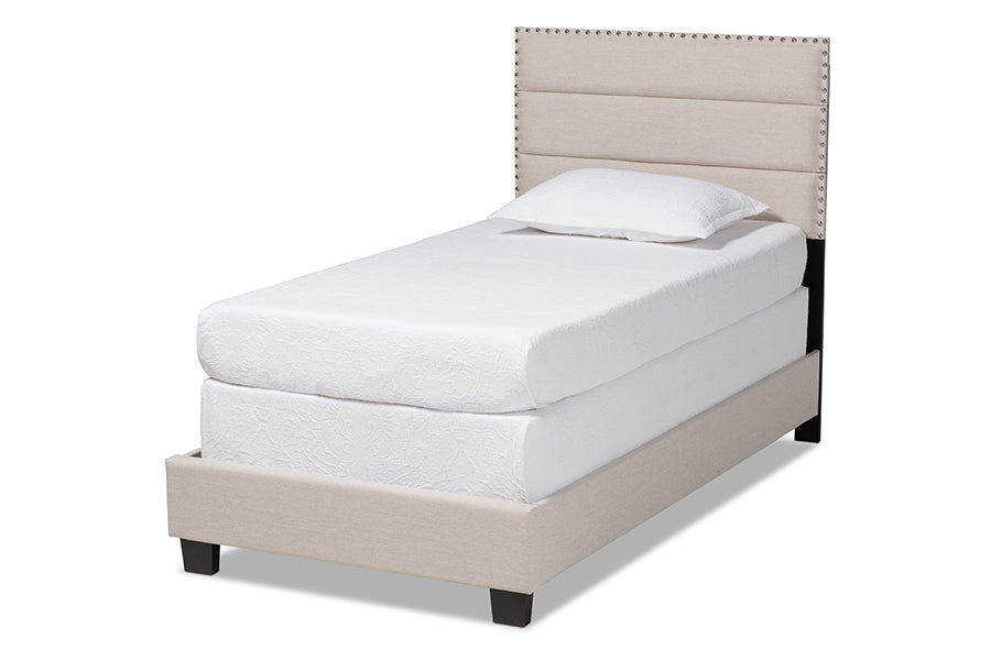 baxton studio ansa modern and contemporary beige fabric upholstered twin size bed | Modish Furniture Store-2