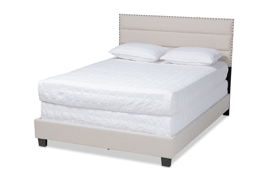 baxton studio ansa modern and contemporary beige fabric upholstered king size bed | Modish Furniture Store-2