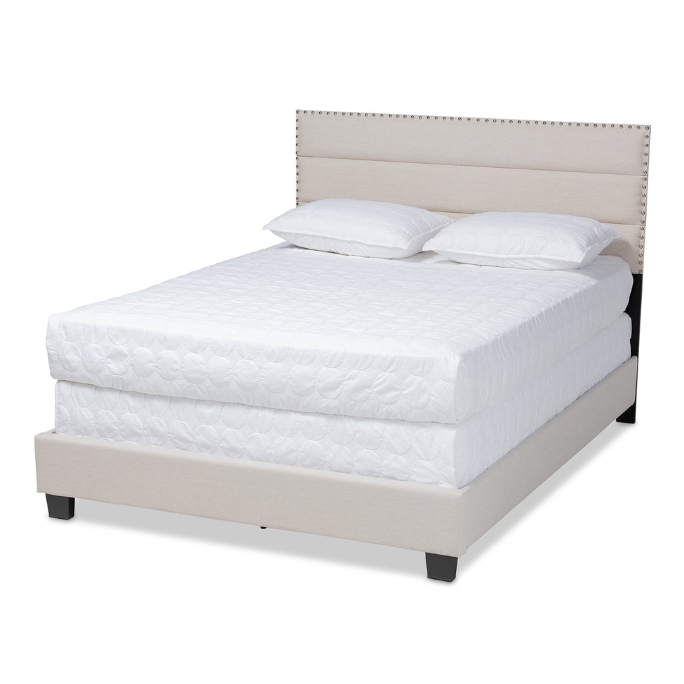 Baxton Studio Ansa Modern and Contemporary Beige Fabric Upholstered Queen Size Bed | Beds | Modishstore