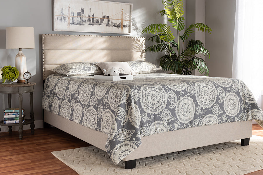Baxton Studio Ansa Modern and Contemporary Beige Fabric Upholstered Full Size Bed | Modishstore | Beds