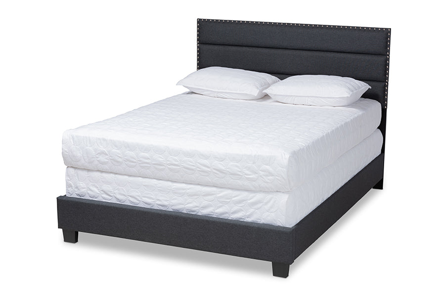 baxton studio ansa modern and contemporary dark grey fabric upholstered king size bed | Modish Furniture Store-2