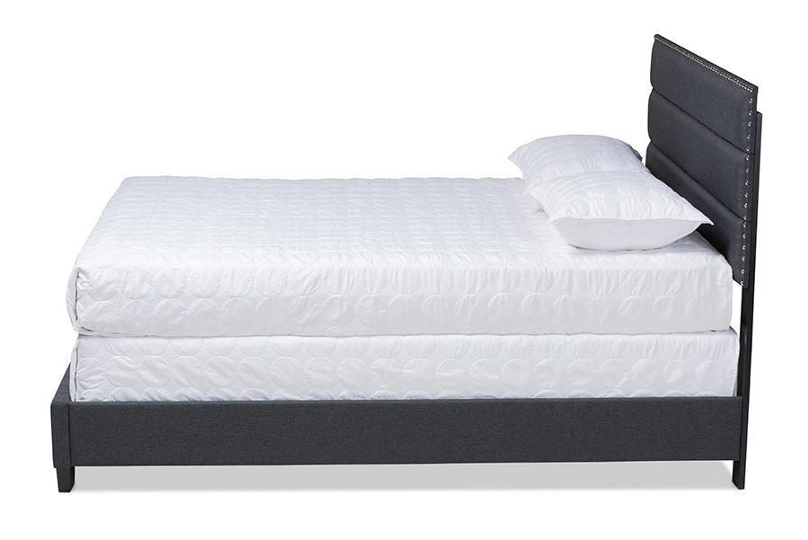 baxton studio ansa modern and contemporary dark grey fabric upholstered king size bed | Modish Furniture Store-3