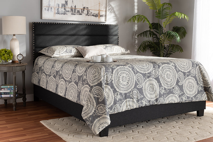 Baxton Studio Ansa Modern and Contemporary Dark Grey Fabric Upholstered Full Size Bed | Modishstore | Beds
