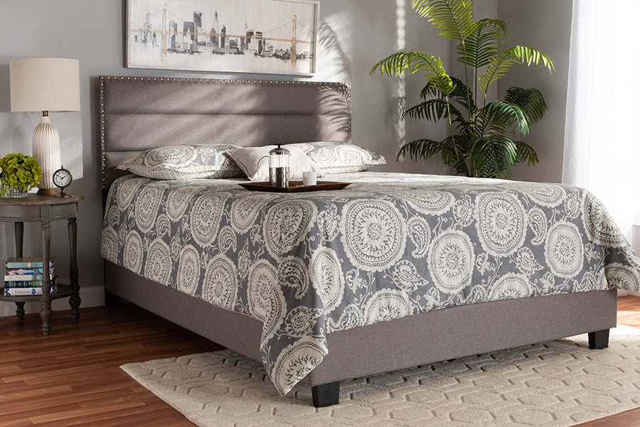 Baxton Studio Ansa Modern and Contemporary Grey Fabric Upholstered King Size Bed | Beds | Modishstore - 2