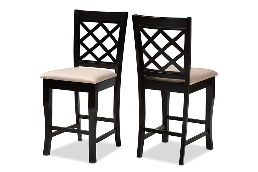 Baxton Studio Alora Modern and Contemporary Sand Fabric Upholstered Espresso Brown Finished 2-Piece Wood Counter Stool Set of 4 | Modishstore | Dining Chairs - 4