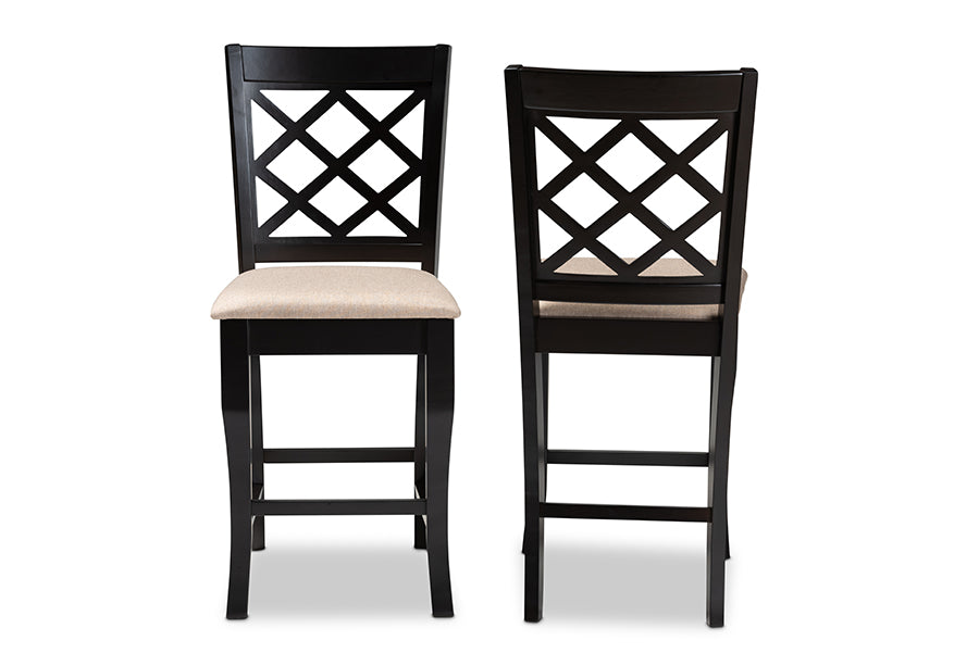 Baxton Studio Alora Modern and Contemporary Sand Fabric Upholstered Espresso Brown Finished 2-Piece Wood Counter Stool Set of 4 | Modishstore | Dining Chairs - 3