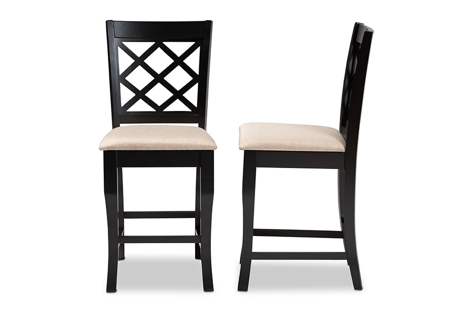 Baxton Studio Alora Modern and Contemporary Sand Fabric Upholstered Espresso Brown Finished 2-Piece Wood Counter Stool Set of 4 | Modishstore | Dining Chairs - 2