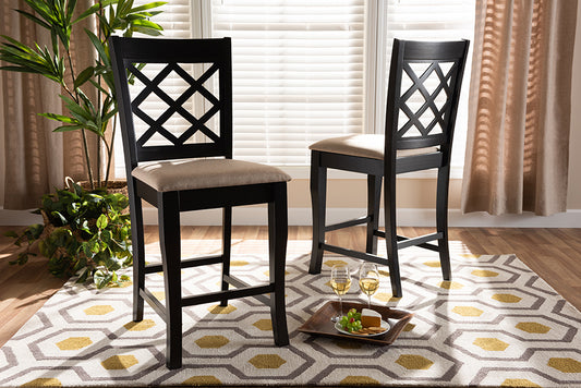 Baxton Studio Alora Modern and Contemporary Sand Fabric Upholstered Espresso Brown Finished 2-Piece Wood Counter Stool Set of 4 | Modishstore | Dining Chairs